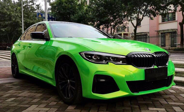 Mallcas™ Glossy Candy Metallic Neon Green Vinyl Wrap (PET Liner)