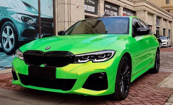 Mallcas™ Glossy Candy Metallic Neon Green Vinyl Wrap (PET Liner)