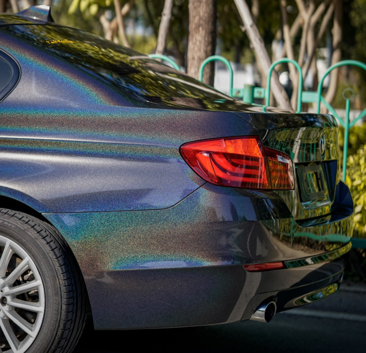 Mallcas™ Glossy Rainbow Metallic Laser Black Vinyl Wrap (PET Liner)