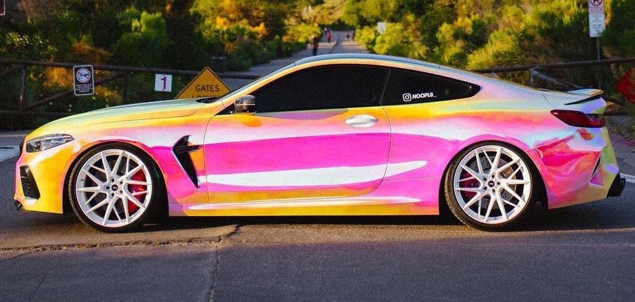 Mallcas™ Glossy Rainbow Chrome Pink Vinyl Wrap (PET Liner)