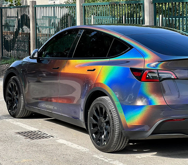 Mallcas™ Glossy Rainbow Laser Grey Vinyl Wrap (PET Liner)