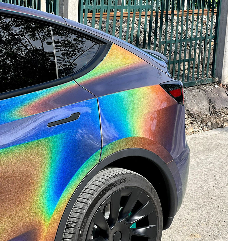 Mallcas™ Glossy Rainbow Laser Grey Vinyl Wrap (PET Liner)