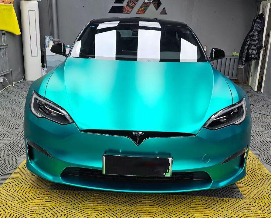 Mallcas™ Satin Chrome Mint Blue Vinyl Wrap (PET Liner)