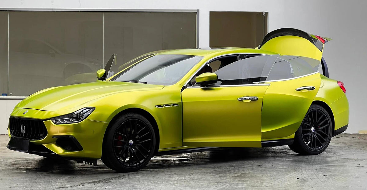 Mallcas™ Satin Metallic Lemon Green Vinyl Wrap (PET Liner)