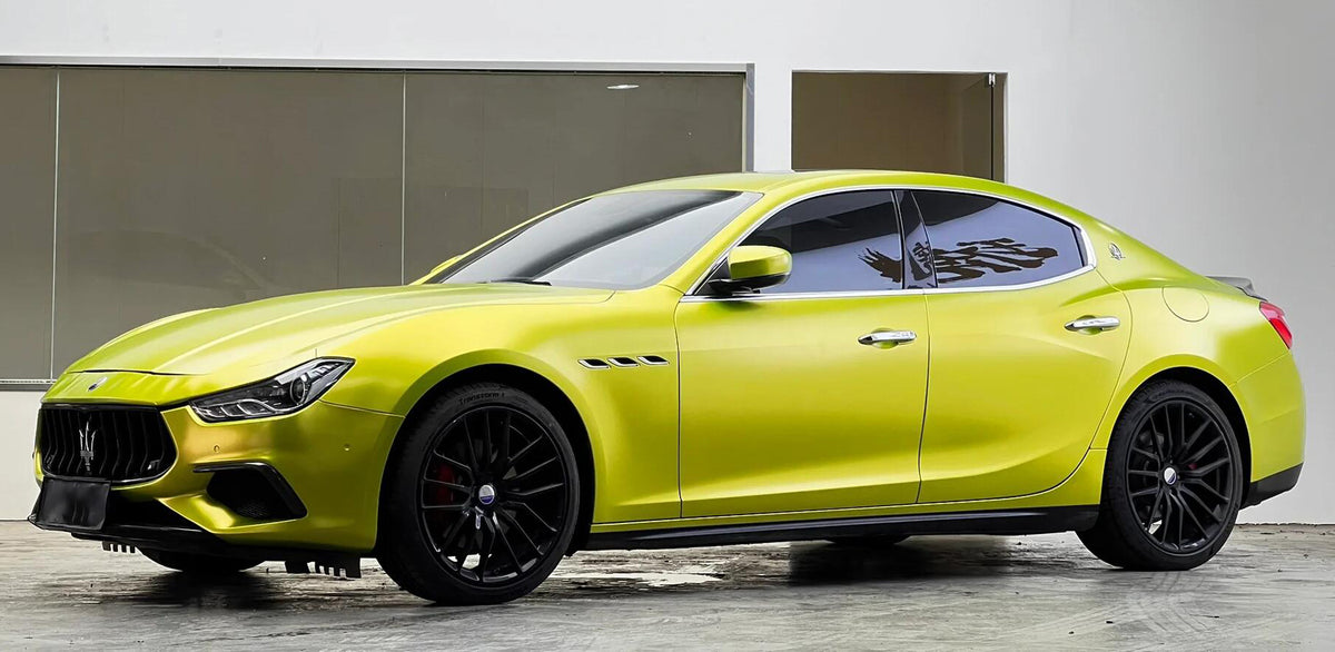 Mallcas™ Satin Metallic Lemon Green Vinyl Wrap (PET Liner)