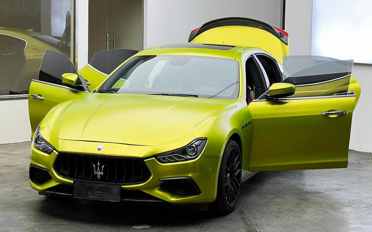 Mallcas™ Satin Metallic Lemon Green Vinyl Wrap (PET Liner)