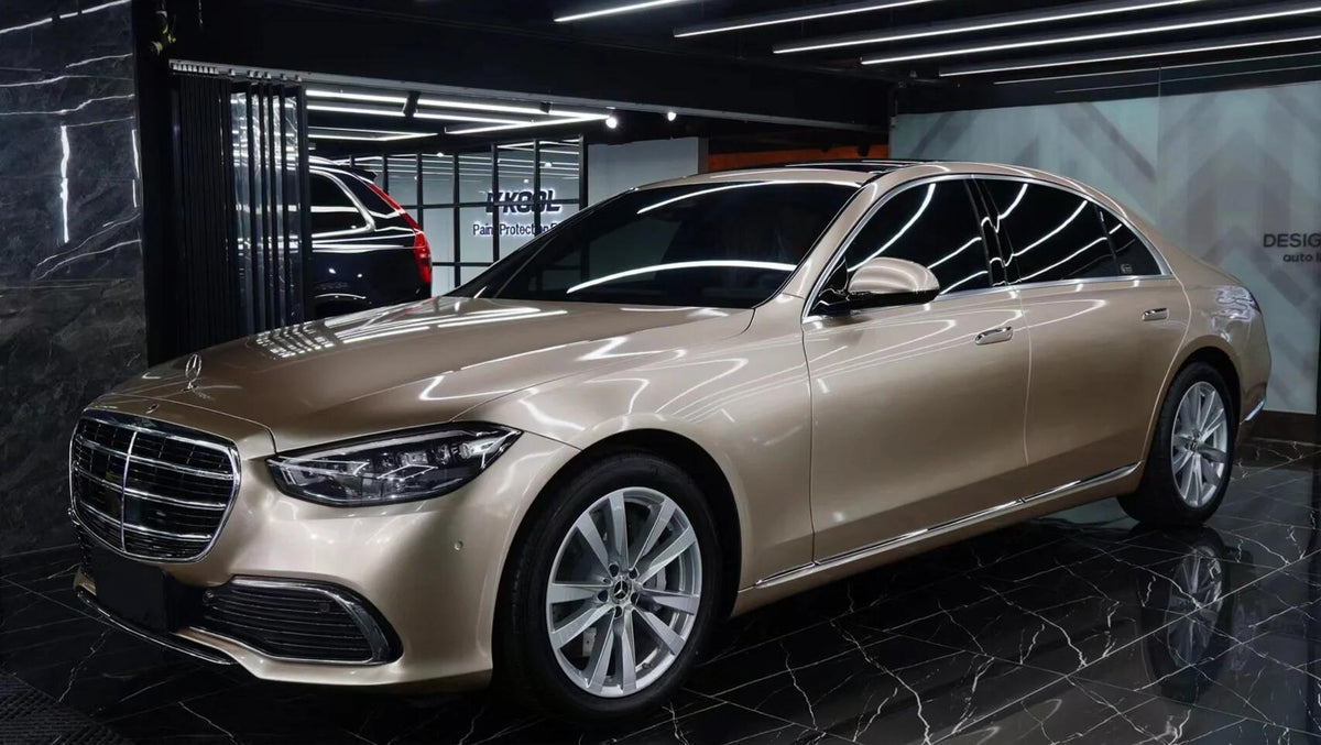 Mallcas™ Glossy Metallic Coral Gold Vinyl Wrap (PET Liner)