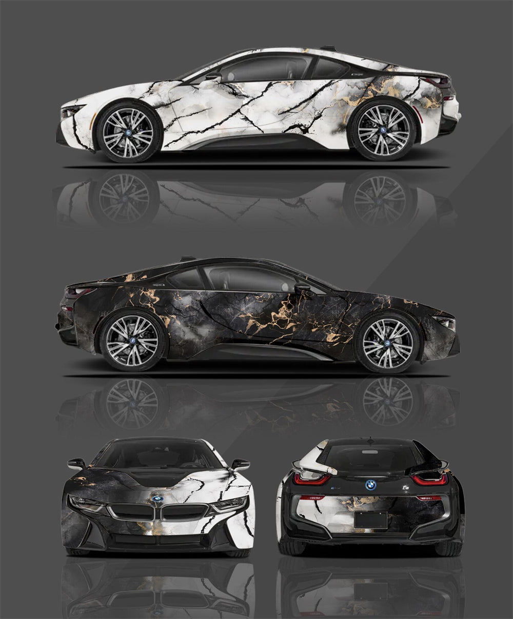 Mallcas™ Marble Black to White Custom Printed Vinyl Wrap