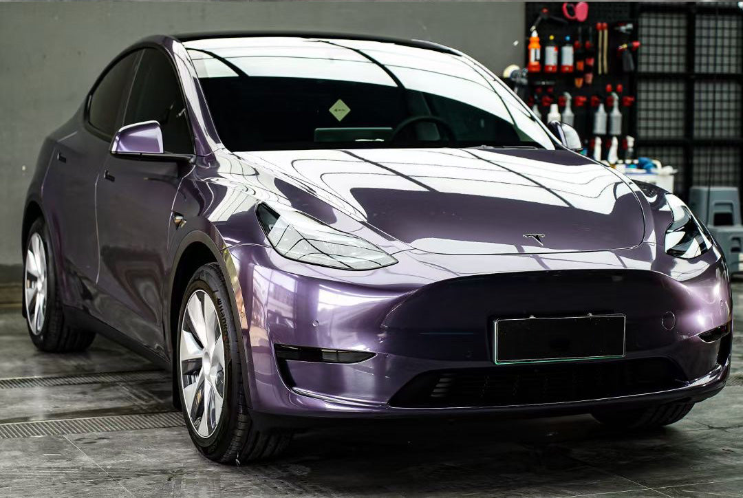 Mallcas™ Glossy Metallic Violet Grey Vinyl Wrap (PET Liner)