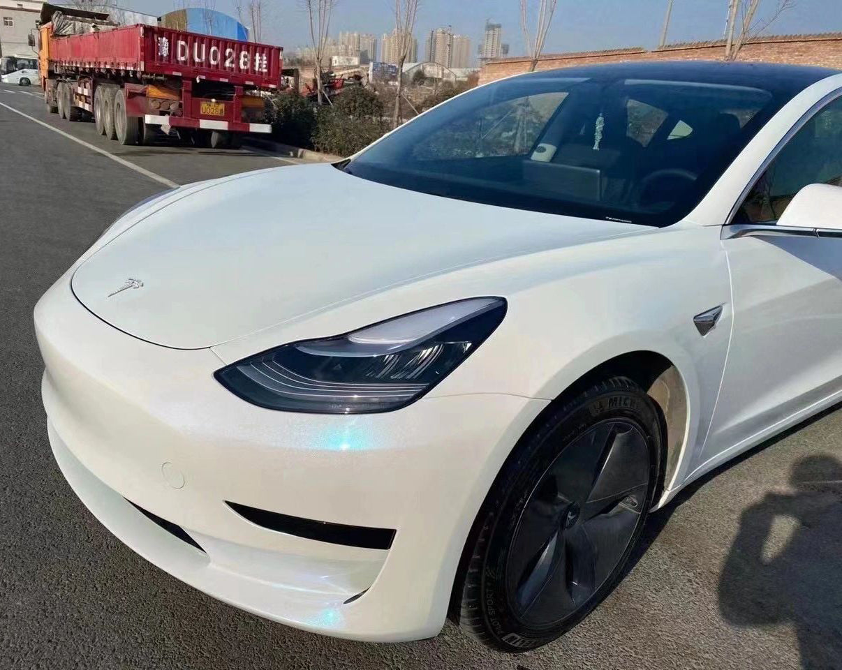 Mallcas™ Glossy Diamond Blue White Vinyl Wrap (PET Liner)