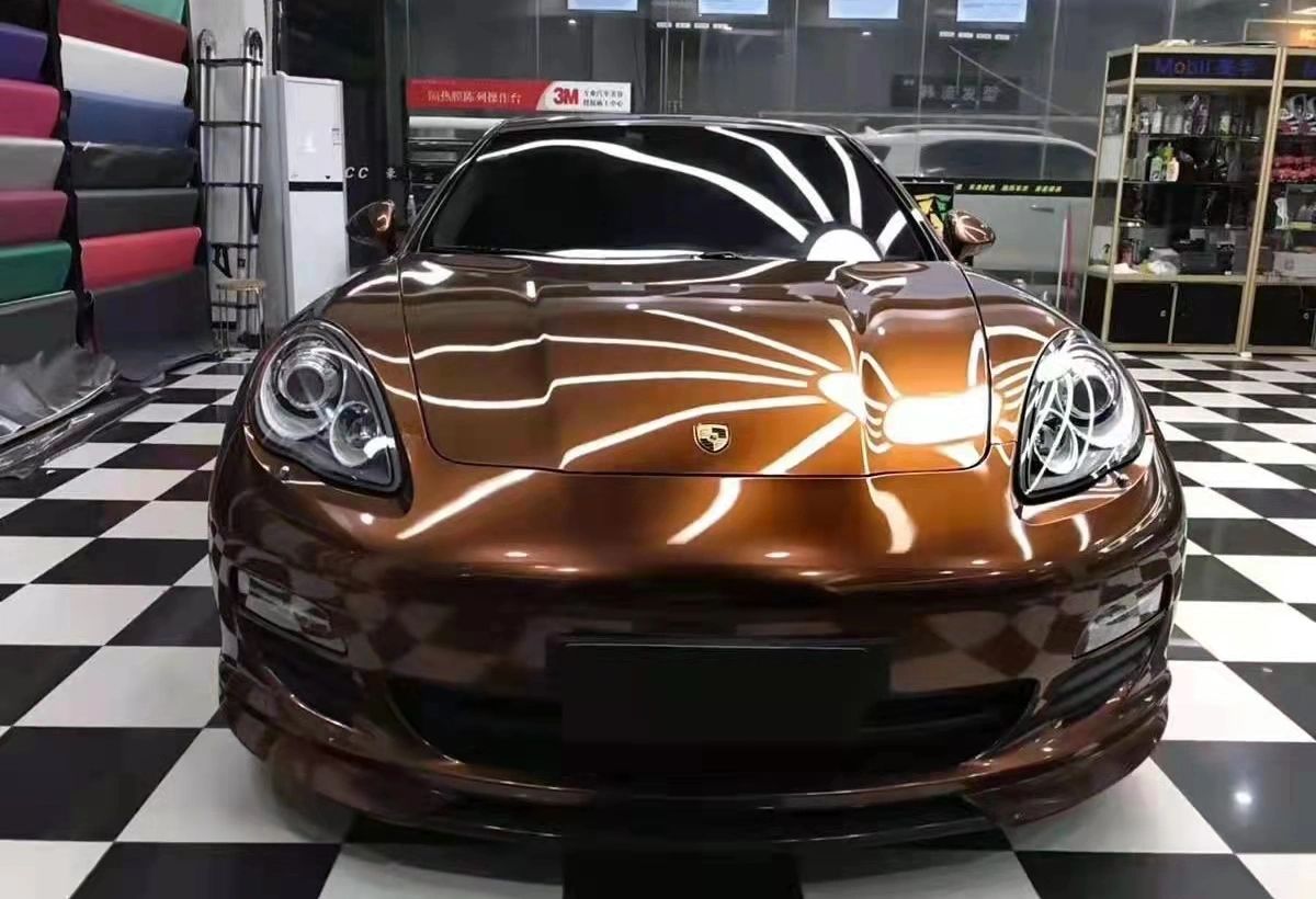 Mallcas™ Glossy Metallic Amber Brown Vinyl Wrap (PET Liner)
