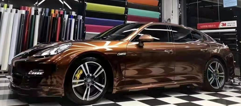 Mallcas™ Glossy Metallic Amber Brown Vinyl Wrap (PET Liner)