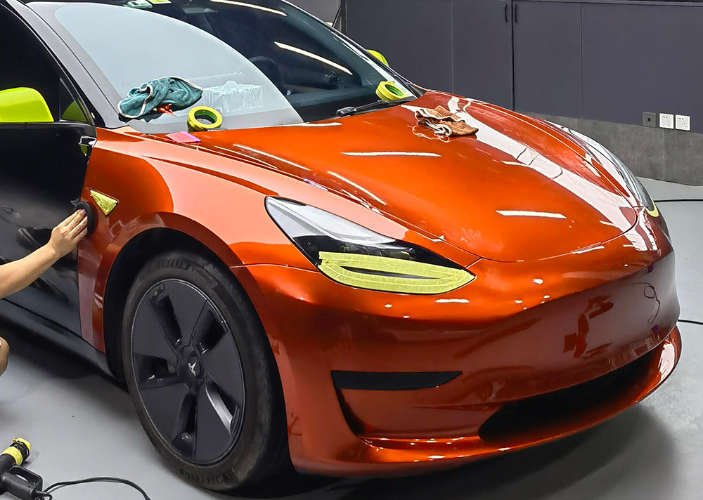 Mallcas™ Glossy Liquid Metallic Volcano Orange Vinyl Wrap (PET Liner)