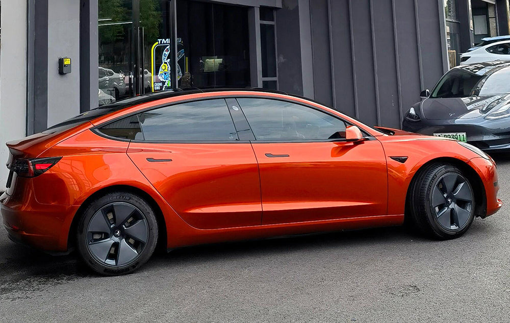 Mallcas™ Glossy Liquid Metallic Volcano Orange Vinyl Wrap (PET Liner)