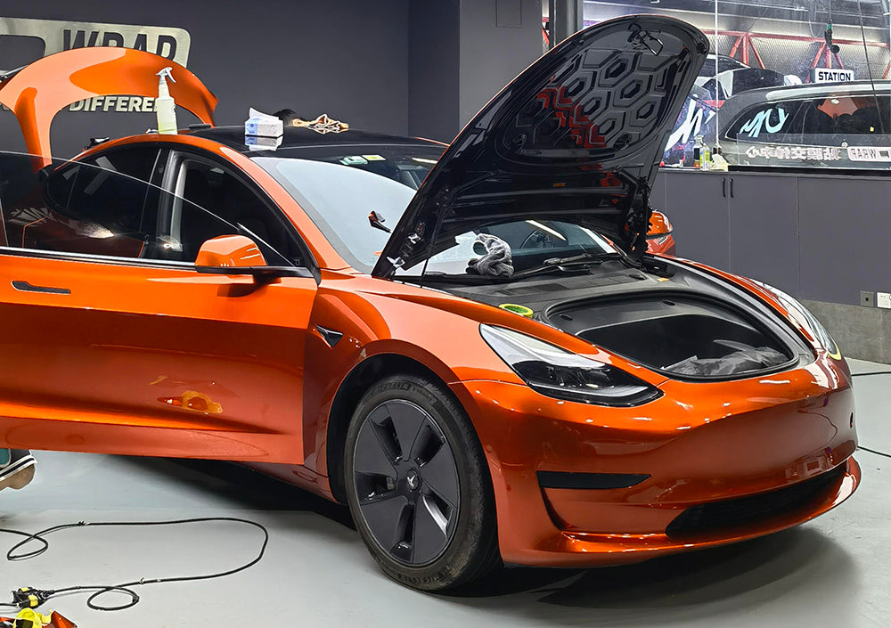 Mallcas™ Glossy Liquid Metallic Volcano Orange Vinyl Wrap (PET Liner)