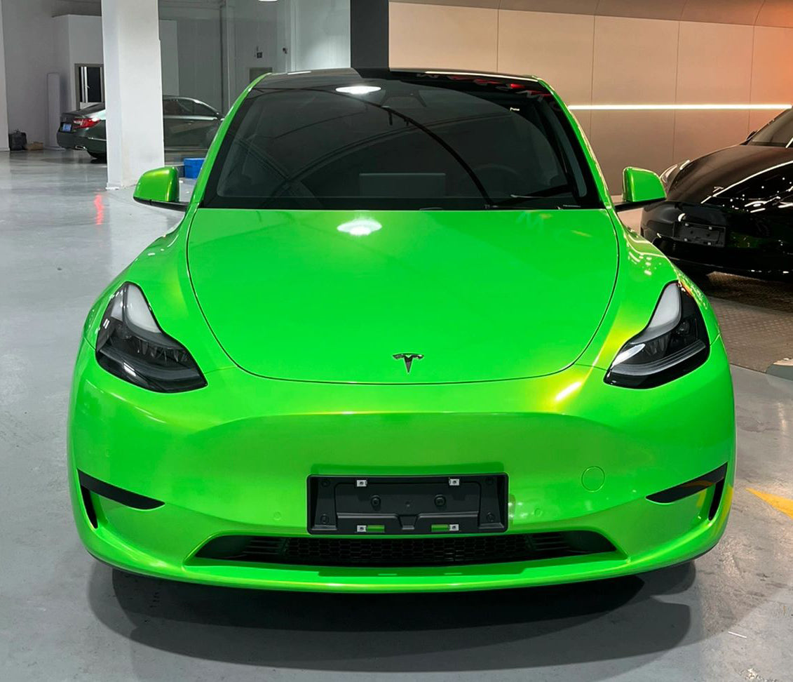 Mallcas™ Glossy Candy Metallic Neon Green Vinyl Wrap (PET Liner)