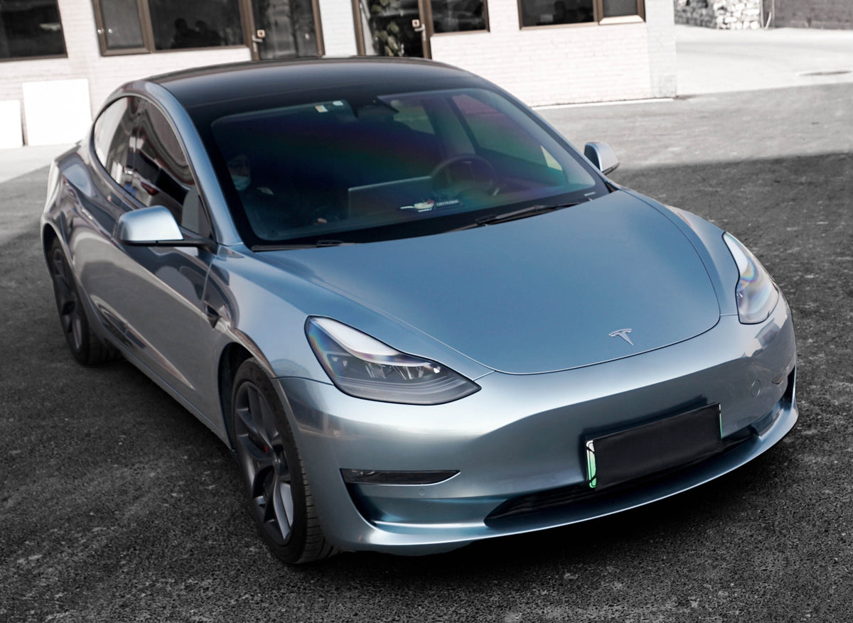 Mallcas™ Glossy Metallic Light Steel Blue Vinyl Wrap (PET Liner)