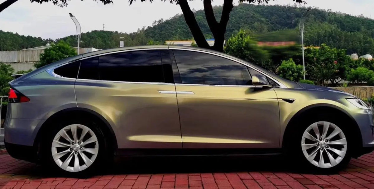 Mallcas™ Color Shift Gloss Metallic Gray Gold Vinyl Wrap (PET Liner)