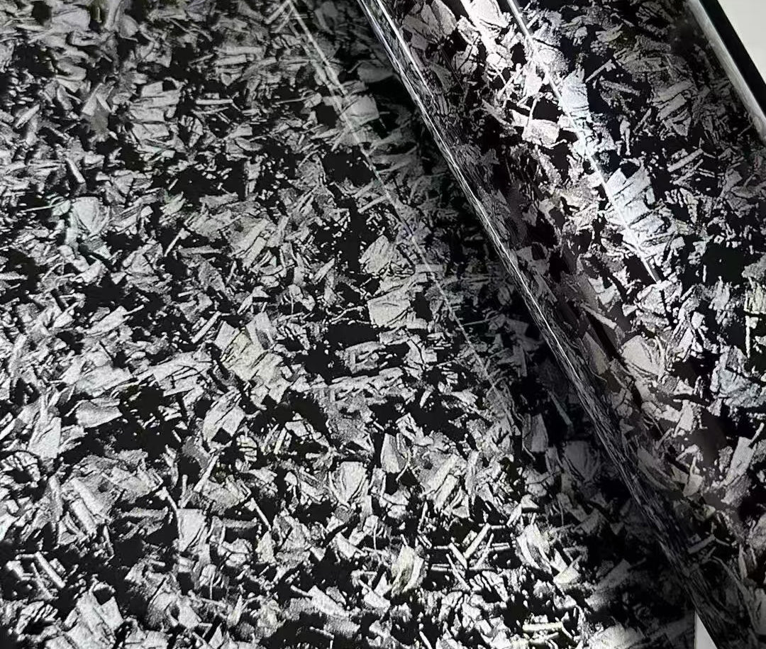 Mallcas™ Glossy Fragment Forged Carbon Black Silver Vinyl Wrap (PET Liner)