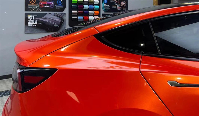 Mallcas™ Glossy Metallic Flame Orange Vinyl Wrap (PET Liner)